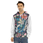Blue Japanese Dragon Tattoo Print Men's Velvet Pullover Hoodie