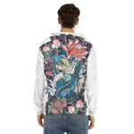 Blue Japanese Dragon Tattoo Print Men's Velvet Pullover Hoodie