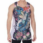 Blue Japanese Dragon Tattoo Print Men's Velvet Tank Top