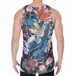 Blue Japanese Dragon Tattoo Print Men's Velvet Tank Top