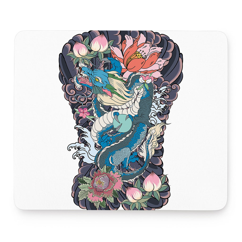 Blue Japanese Dragon Tattoo Print Mouse Pad