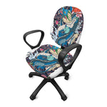 Blue Japanese Dragon Tattoo Print Office Chair Cover