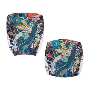 Blue Japanese Dragon Tattoo Print Office Chair Cover