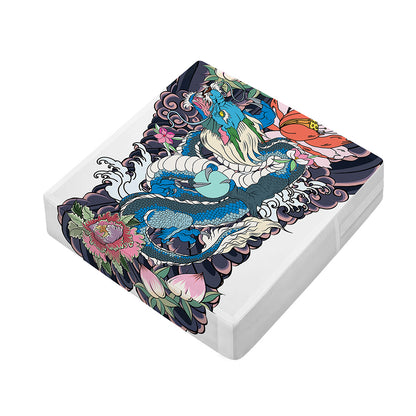 Blue Japanese Dragon Tattoo Print Outdoor Seat Cushion Cover