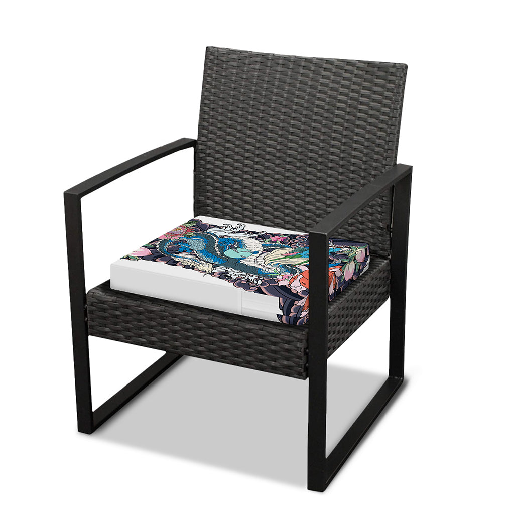 Blue Japanese Dragon Tattoo Print Outdoor Seat Cushion Cover