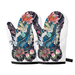 Blue Japanese Dragon Tattoo Print Oven Mitts