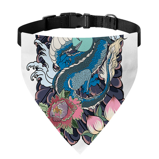 Blue Japanese Dragon Tattoo Print Over The Collar Dog Bandana