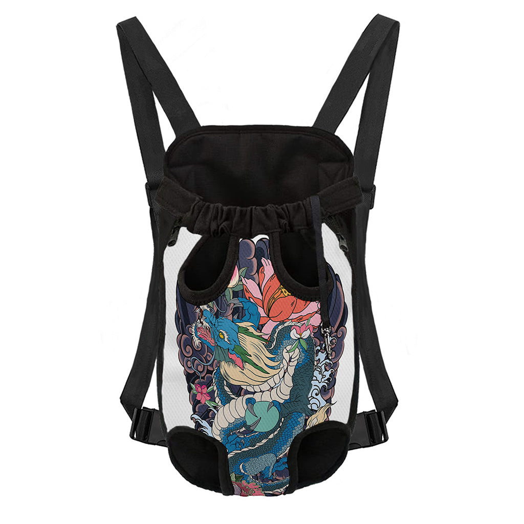 Blue Japanese Dragon Tattoo Print Pet Carrier Backpack