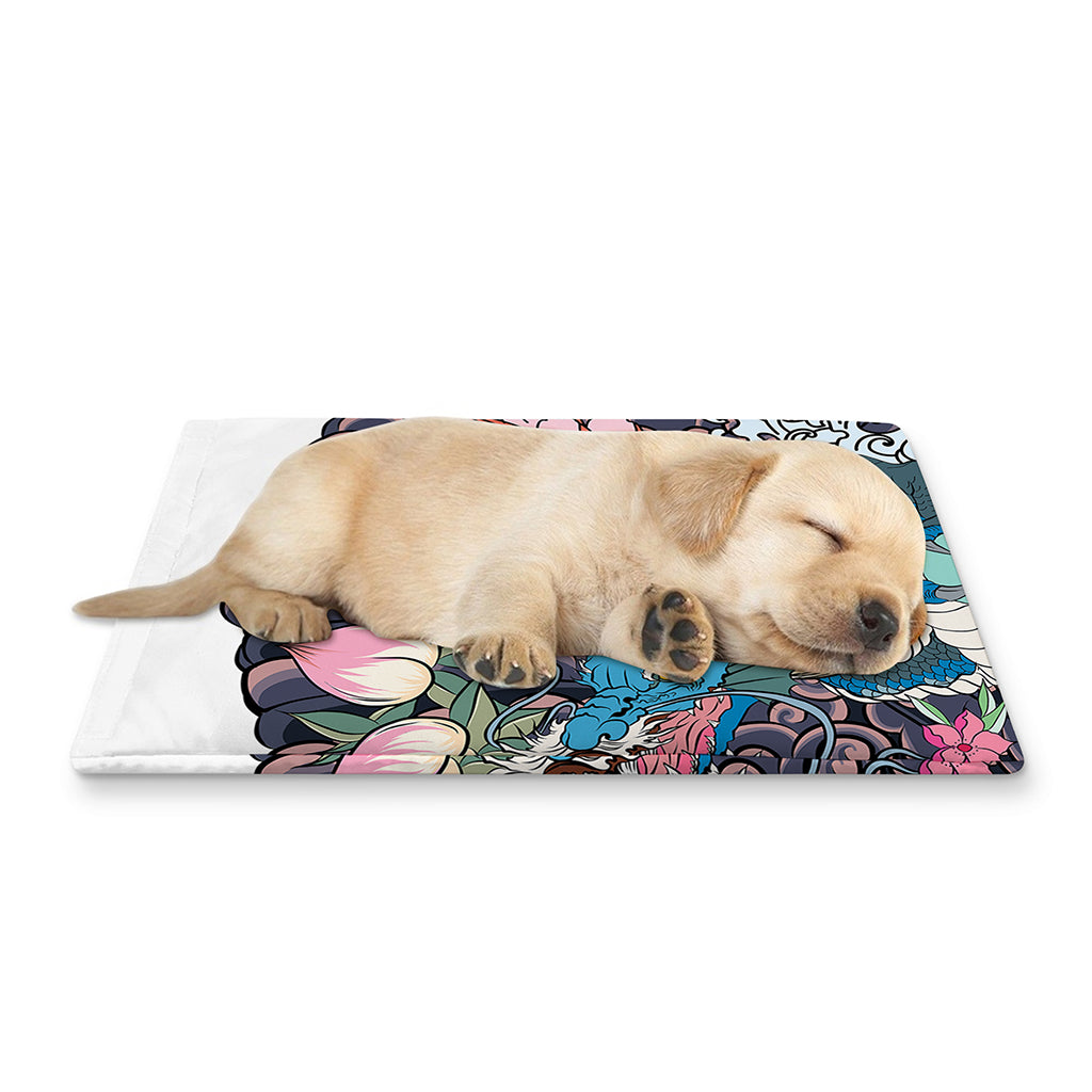 Blue Japanese Dragon Tattoo Print Pet Cooling Mat Cover