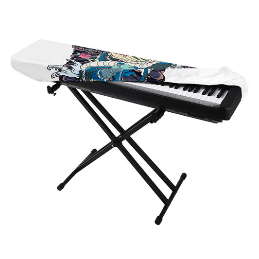 Blue Japanese Dragon Tattoo Print Piano Keyboard Cover