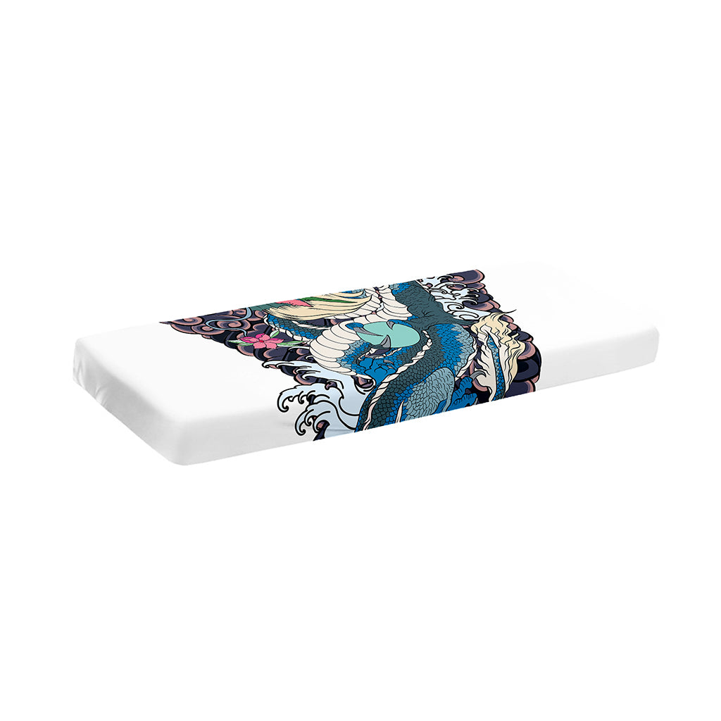 Blue Japanese Dragon Tattoo Print Piano Keyboard Cover