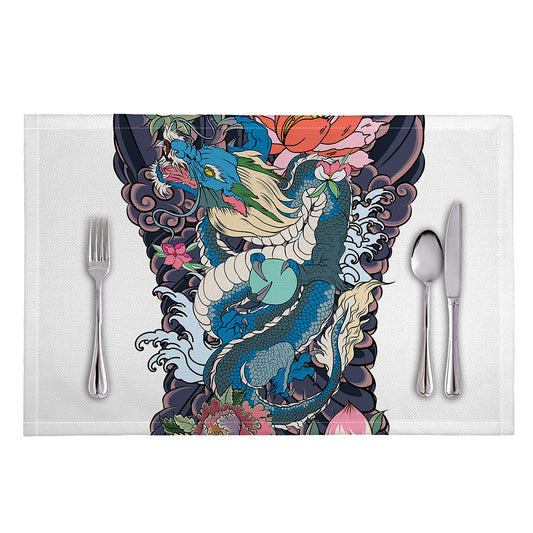 Blue Japanese Dragon Tattoo Print Placemat