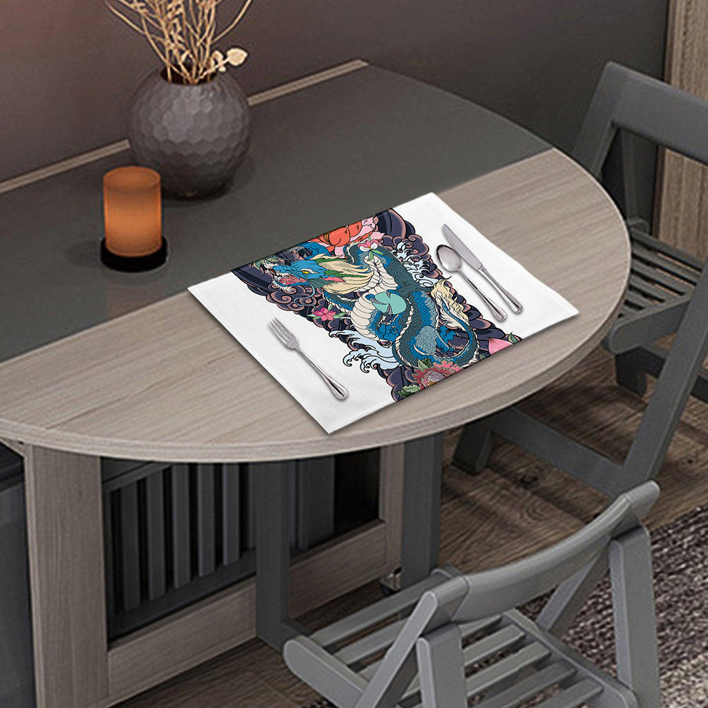 Blue Japanese Dragon Tattoo Print Placemat