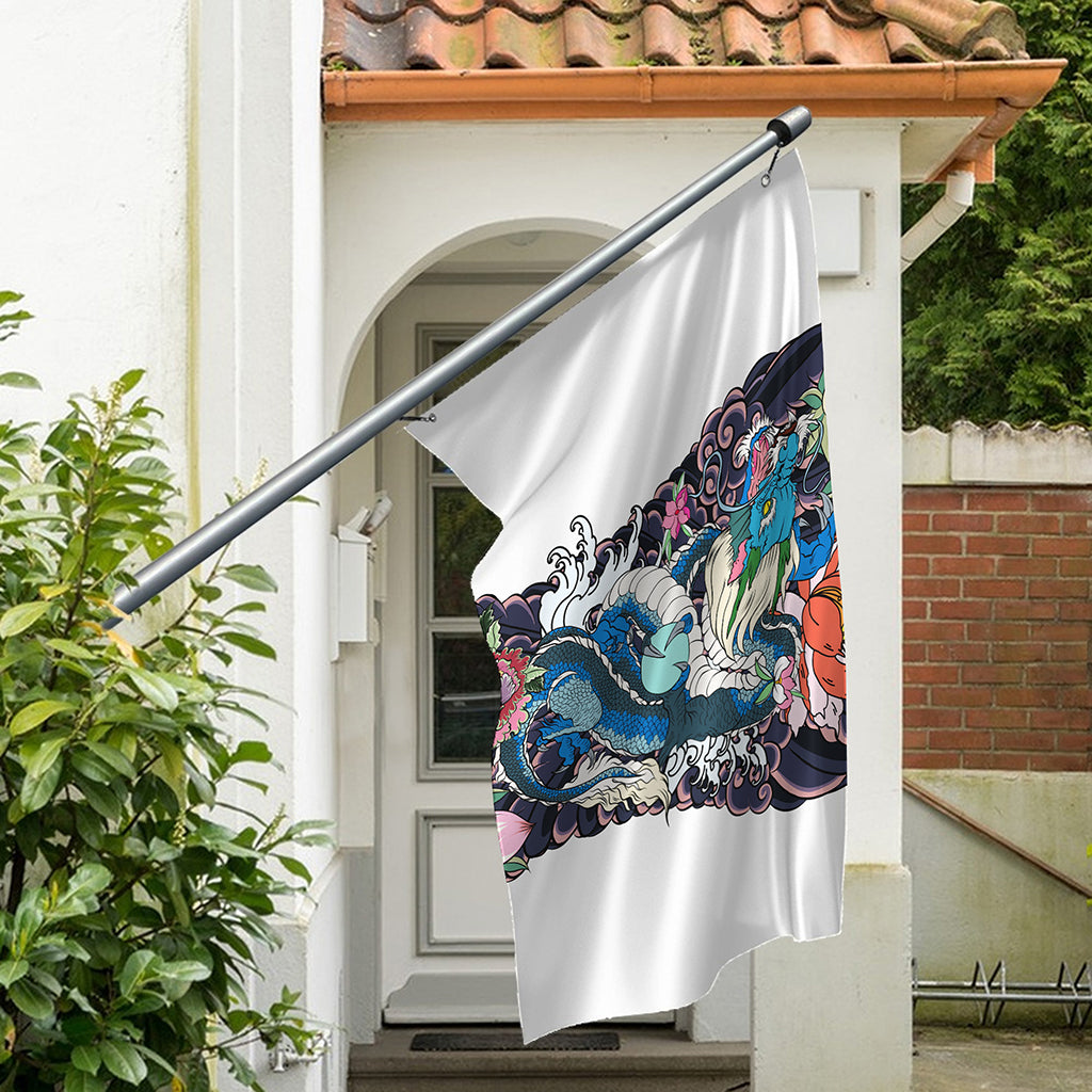 Blue Japanese Dragon Tattoo Print Polyester Flag