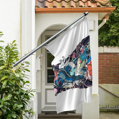Blue Japanese Dragon Tattoo Print Polyester Flag