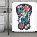 Blue Japanese Dragon Tattoo Print Polyester Shower Curtain