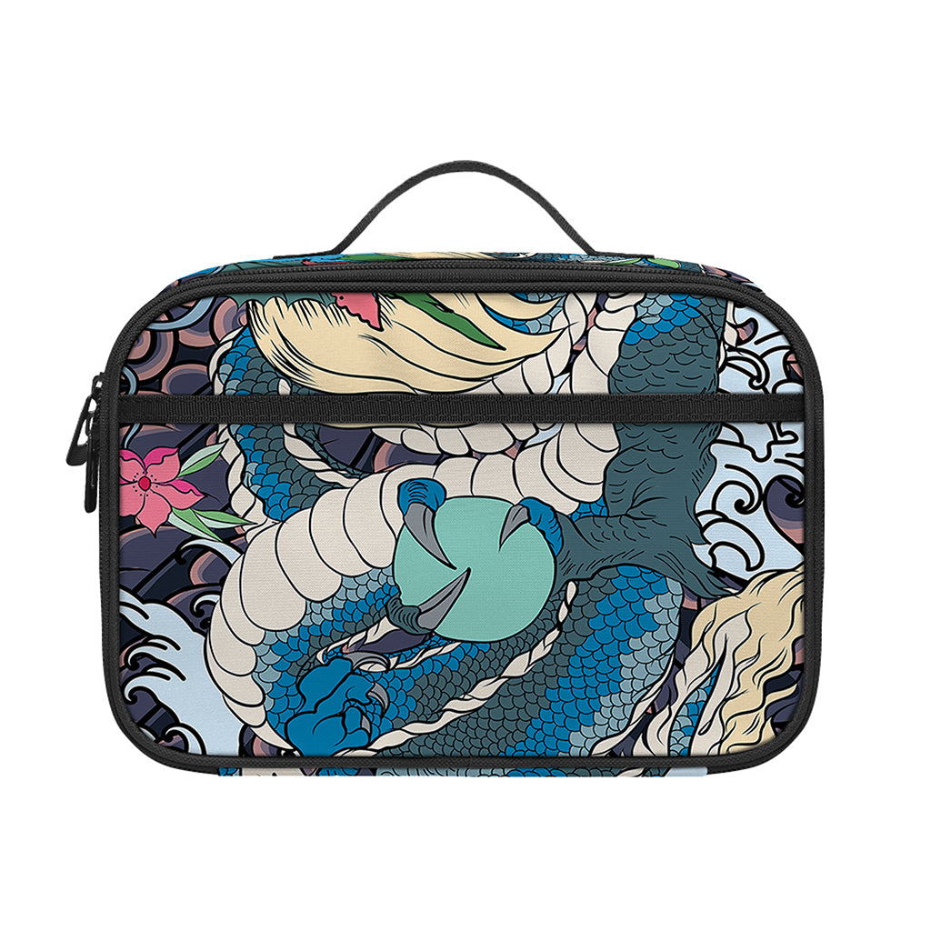 Blue Japanese Dragon Tattoo Print Portable Lunch Bag
