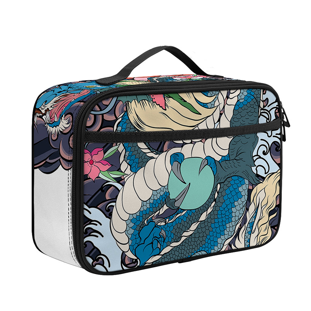 Blue Japanese Dragon Tattoo Print Portable Lunch Bag