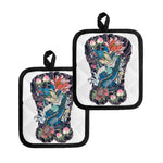 Blue Japanese Dragon Tattoo Print Pot Holders