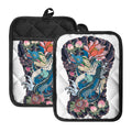 Blue Japanese Dragon Tattoo Print Pot Holders With Pocket