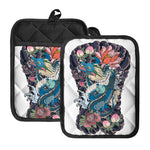 Blue Japanese Dragon Tattoo Print Pot Holders With Pocket