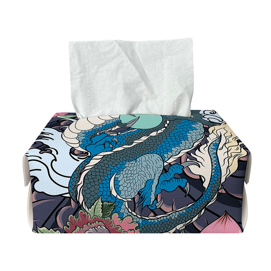 Blue Japanese Dragon Tattoo Print Rectangle Tissue Box Cover
