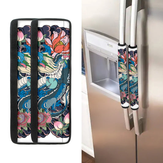 Blue Japanese Dragon Tattoo Print Refrigerator Handle Covers