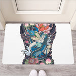 Blue Japanese Dragon Tattoo Print Rubber Doormat