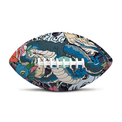 Blue Japanese Dragon Tattoo Print Rugby Ball