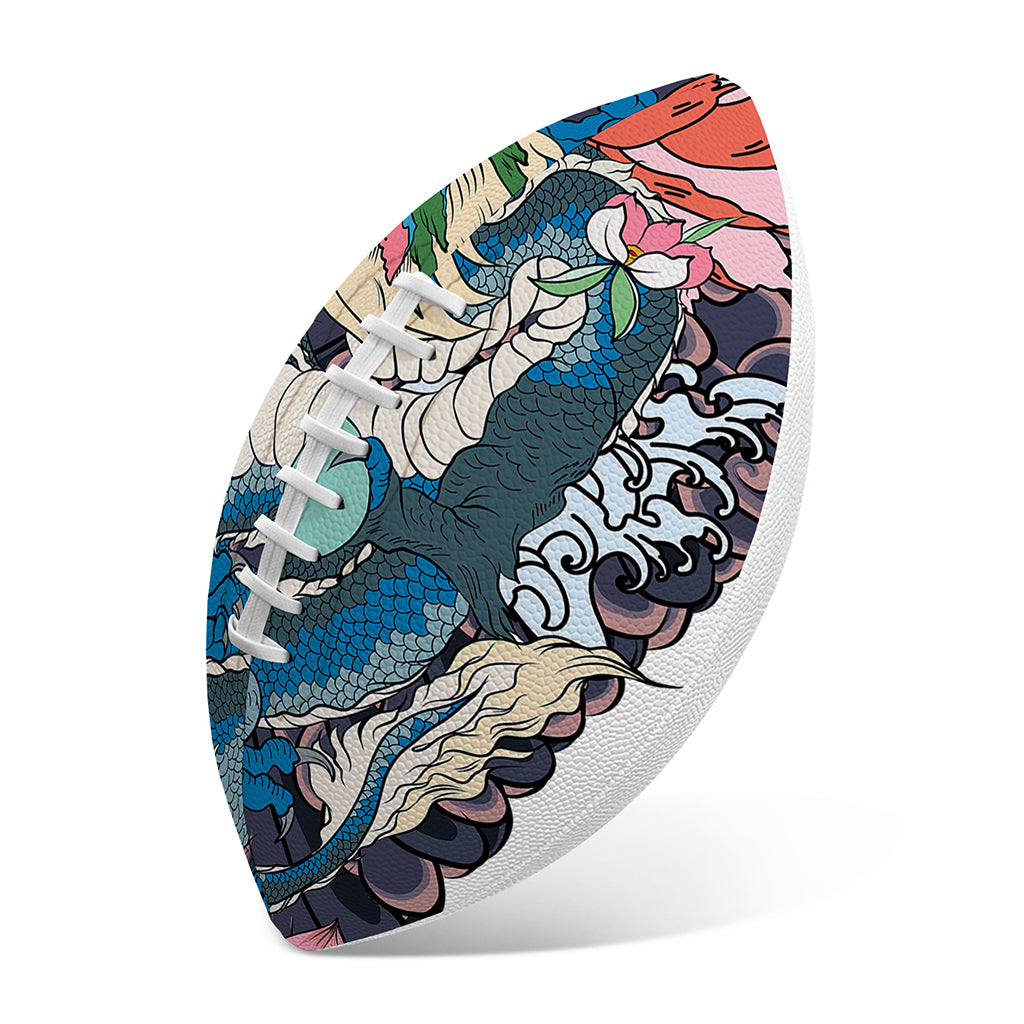Blue Japanese Dragon Tattoo Print Rugby Ball