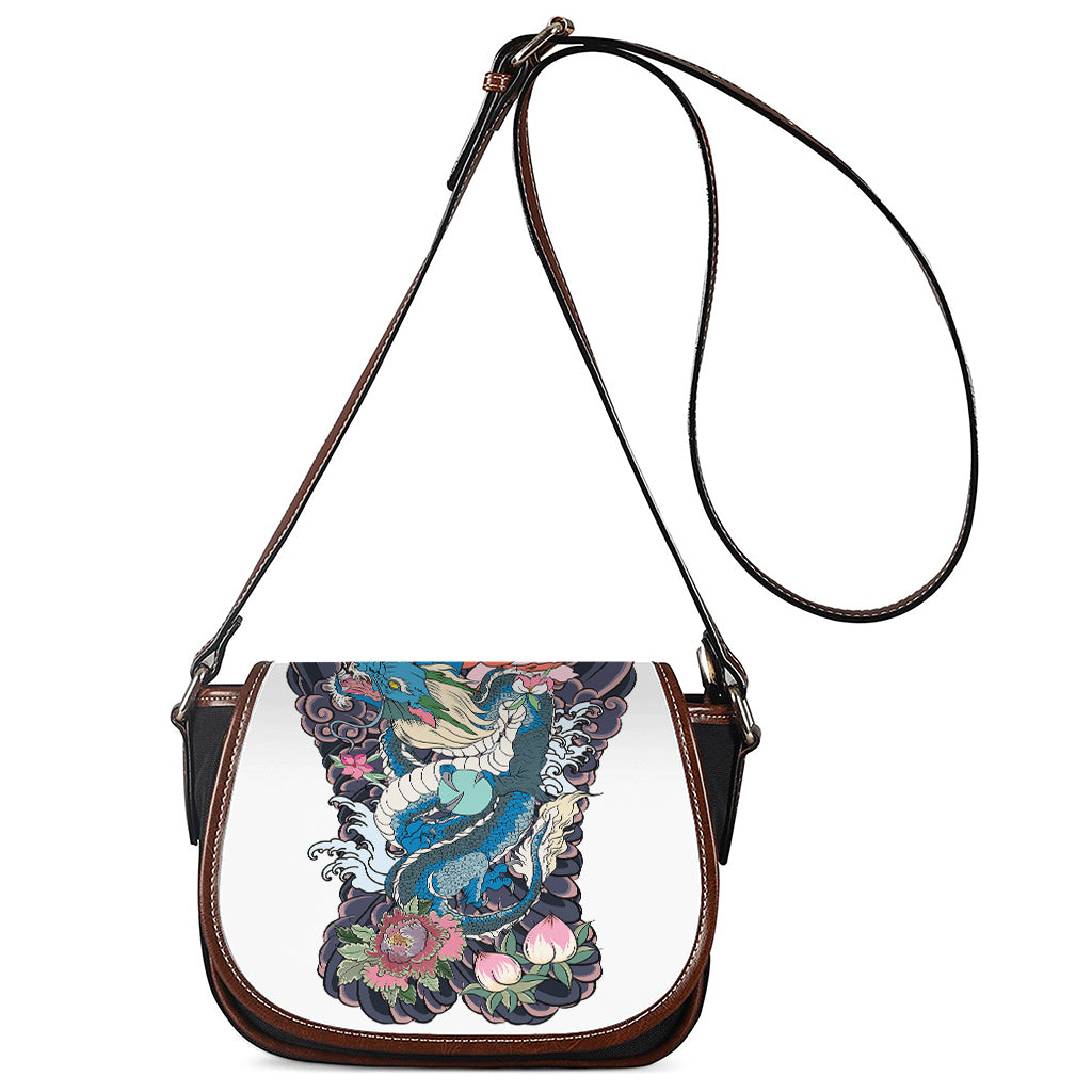 Blue Japanese Dragon Tattoo Print Saddle Bag