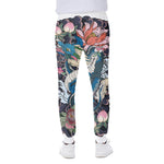 Blue Japanese Dragon Tattoo Print Scuba Joggers