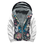 Blue Japanese Dragon Tattoo Print Sherpa Lined Zip Up Hoodie