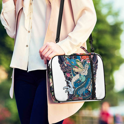 Blue Japanese Dragon Tattoo Print Shoulder Strap Bible Bag