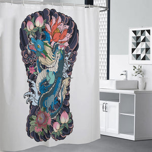 Blue Japanese Dragon Tattoo Print Shower Curtain