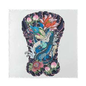 Blue Japanese Dragon Tattoo Print Silk Bandana