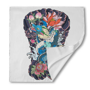 Blue Japanese Dragon Tattoo Print Silk Bandana