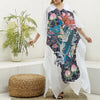 Blue Japanese Dragon Tattoo Print Silk V-Neck Kaftan Dress