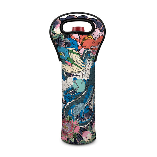 Blue Japanese Dragon Tattoo Print Single Neoprene Wine Tote