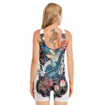 Blue Japanese Dragon Tattoo Print Sleeveless One Piece Swimsuit