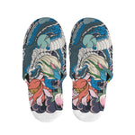 Blue Japanese Dragon Tattoo Print Slippers