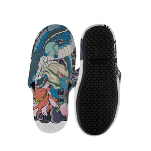 Blue Japanese Dragon Tattoo Print Slippers