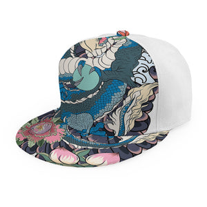 Blue Japanese Dragon Tattoo Print Snapback Cap