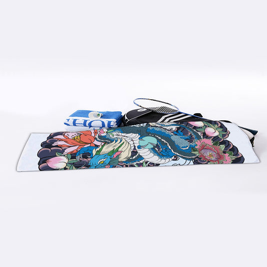 Blue Japanese Dragon Tattoo Print Sports Towel