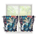 Blue Japanese Dragon Tattoo Print Tier Curtains