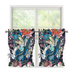 Blue Japanese Dragon Tattoo Print Tier Curtains