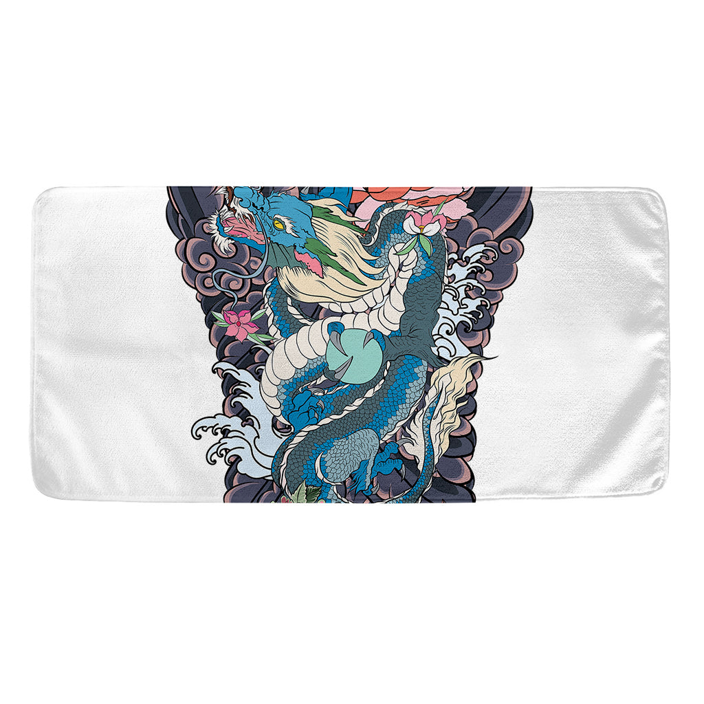 Blue Japanese Dragon Tattoo Print Towel