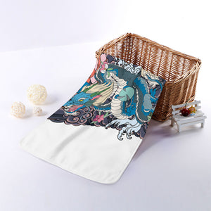 Blue Japanese Dragon Tattoo Print Towel