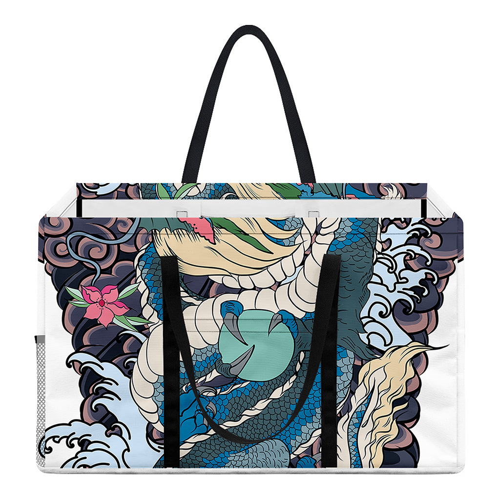 Blue Japanese Dragon Tattoo Print Utility Tote Bag