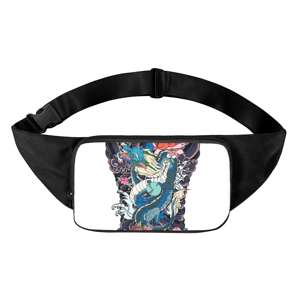 Blue Japanese Dragon Tattoo Print Waist Bag